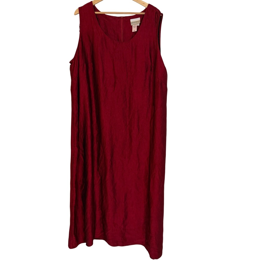 Coldwater Creek Shift Dress Womens 3X Red Excellent Sleeveless Crinkle Midi